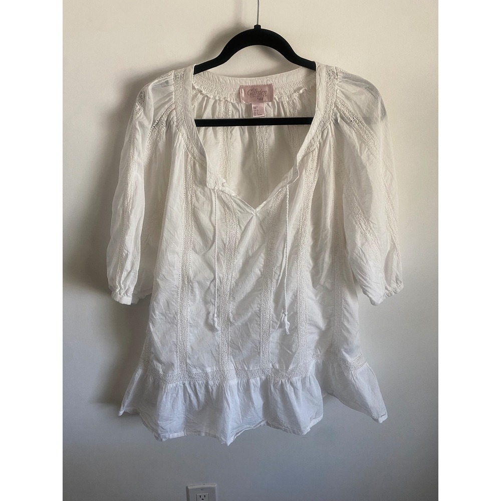 H&M The Garden Collection White Organic Cotton Eyelet Lace Peasant Blouse Size 6